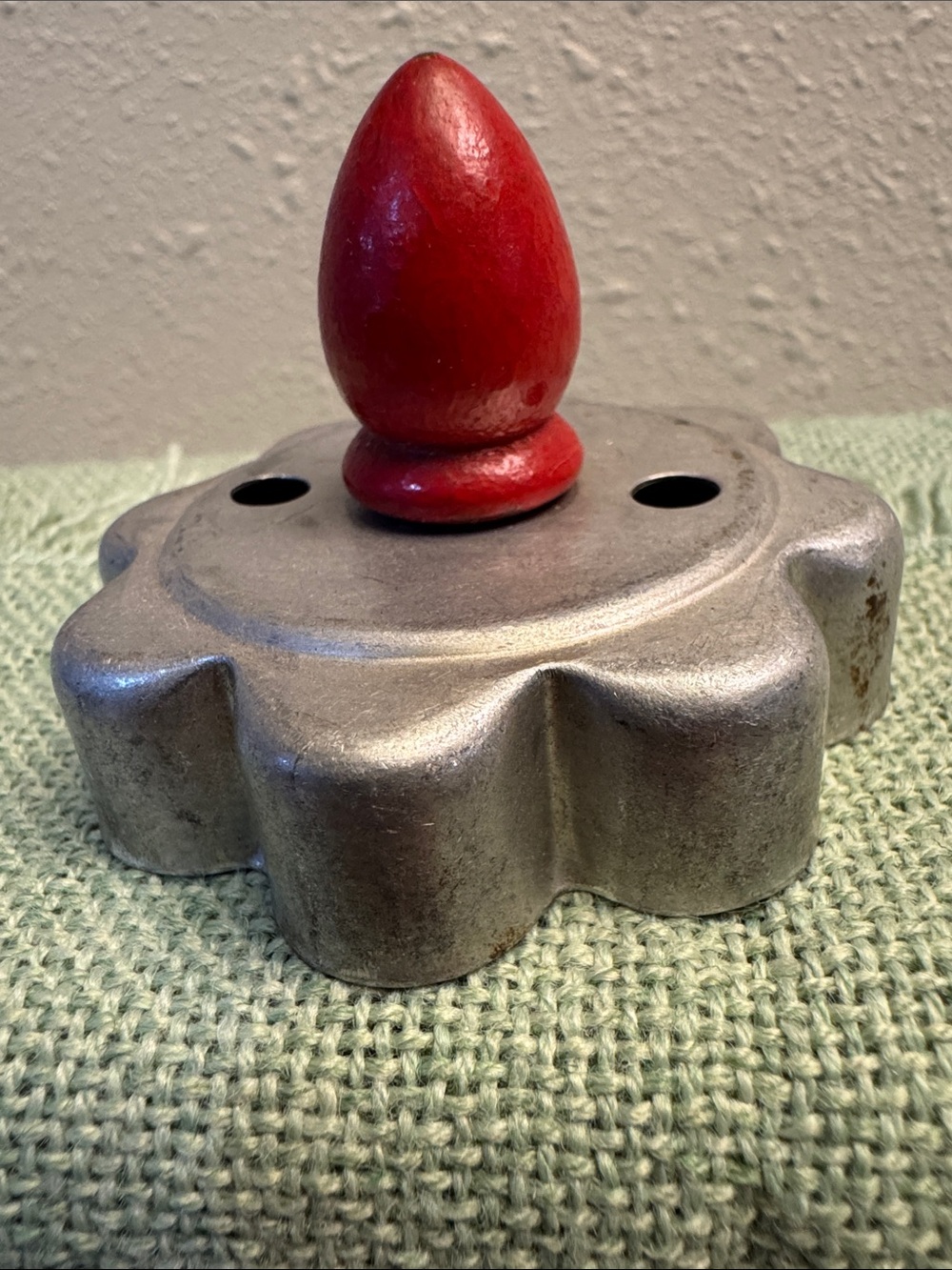 Vintage Silver-tone Metal Flower Cookie Cutter with Red Wood Handle